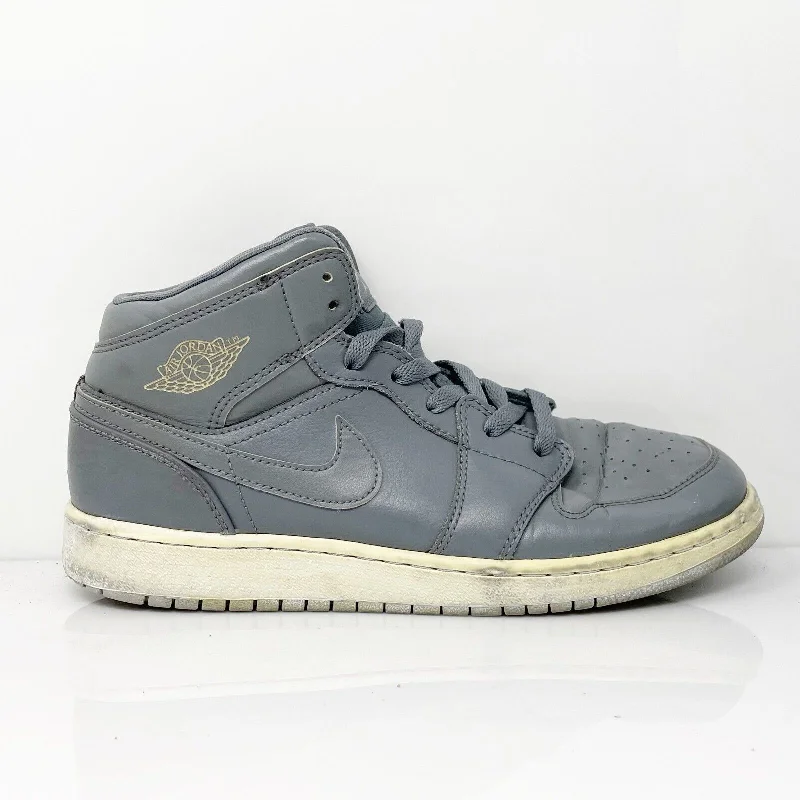 Nike Boys Air Jordan 1 Mid 554725-031 Gray Basketball Shoes Sneakers Size 7Y