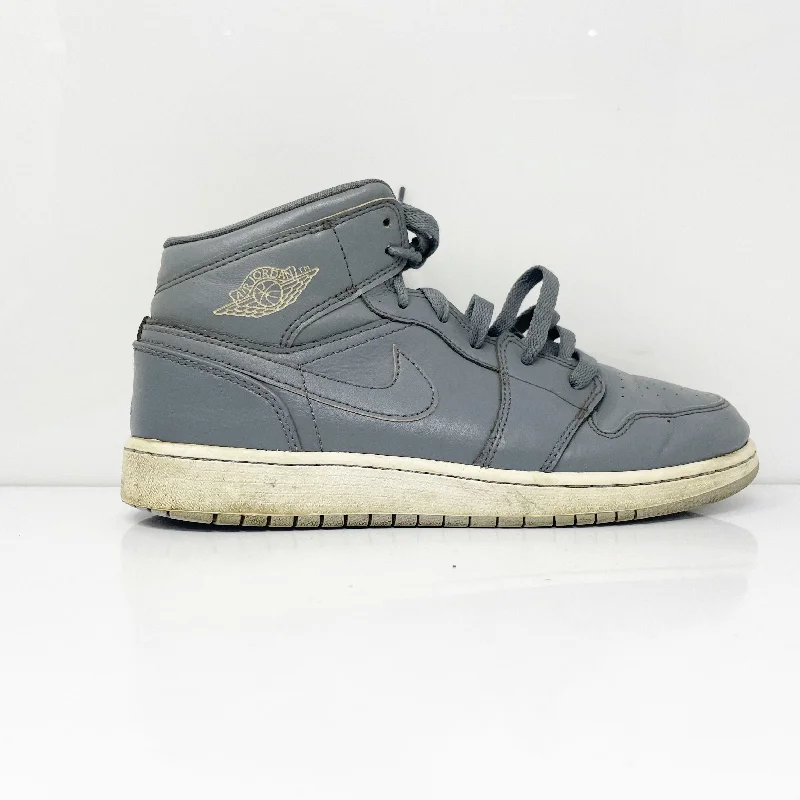 Nike Boys Air Jordan 1 Mid 554725-031 Gray Basketball Shoes Sneakers Size 7Y