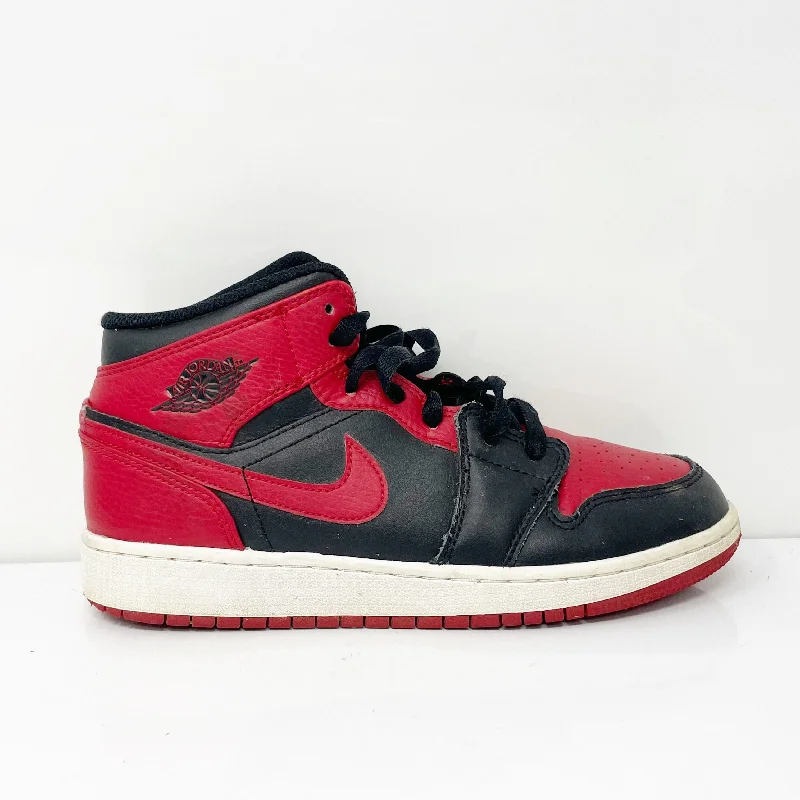 Nike Boys Air Jordan 1 Mid 554725-074 Red Basketball Shoes Sneakers Size 4Y